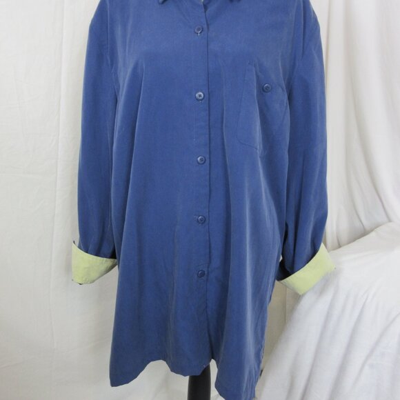 Maggie McNaughton Shirt Button Up Tunic Blue Roll Cuffs Long Sleeve Size 3X - Picture 2 of 8